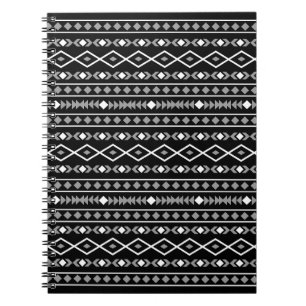 Caderno Espiral Aztec Formas Padrão Cinza Preto Branco