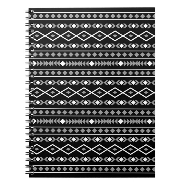 Caderno Espiral Aztec Formas Padrão Cinza Preto Branco (Frente)