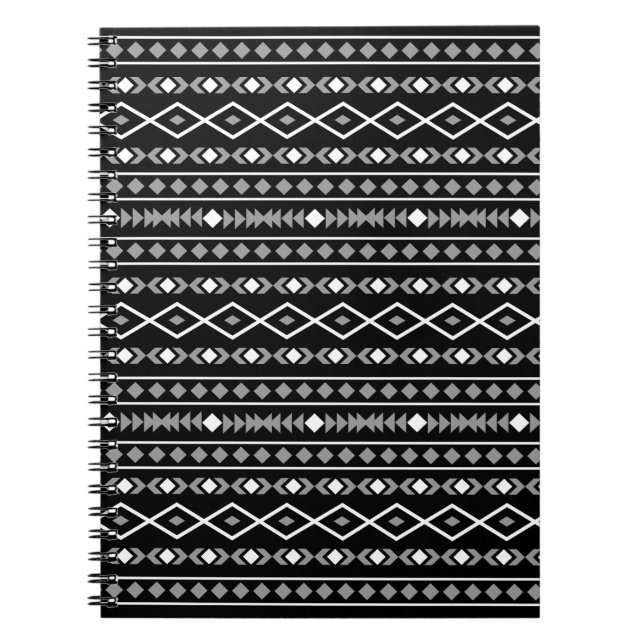 Caderno Espiral Aztec Formas Padrão Cinza Preto Branco (Frente)