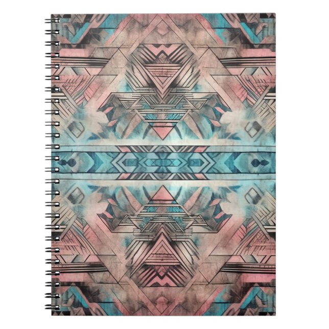 Caderno Espiral Aztec Sudoeste Pastel Cor-De-Rosa E Azul (Frente)