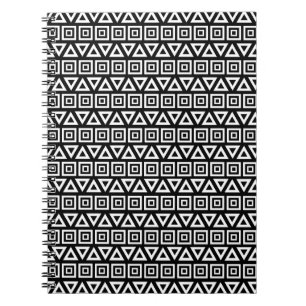 Caderno Espiral Aztec triângulos+quadrados branco-padrão em preto