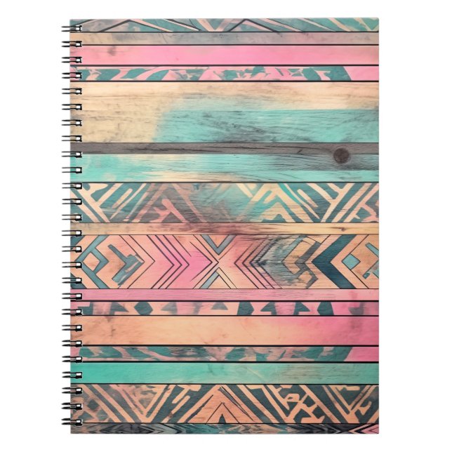 Caderno Espiral Aztec Tribal Azul-Sudoeste E Rosa (Frente)