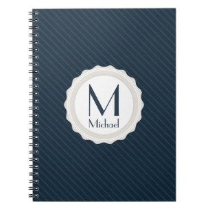 Caderno Espiral Azuis marinhos clássicos Pin-listrados - monograma