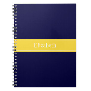 Caderno Espiral Azuis marinhos contínuos, monograma do nome da