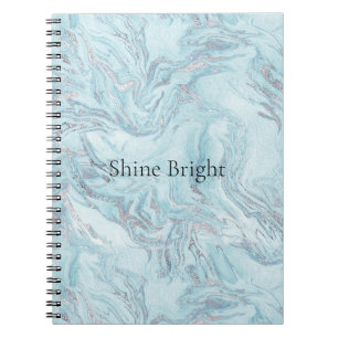 Caderno Espiral Azul Aqua Silver Marble Swirls