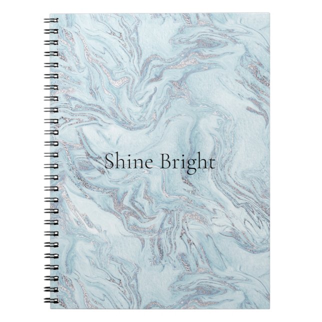 Caderno Espiral Azul Aqua Silver Marble Swirls (Frente)