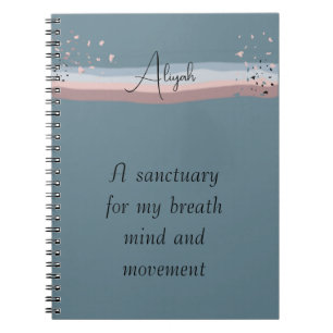 Caderno Espiral Azul Ardósia Minimalista Boho Meditação Personaliz