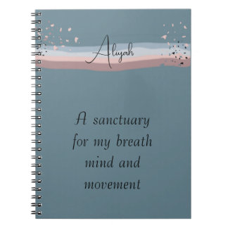 Caderno Espiral Azul Ardósia Minimalista Boho Meditação Personaliz