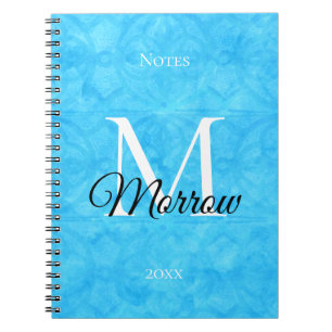 Caderno Espiral Azul Batik Name e Ano Monograma