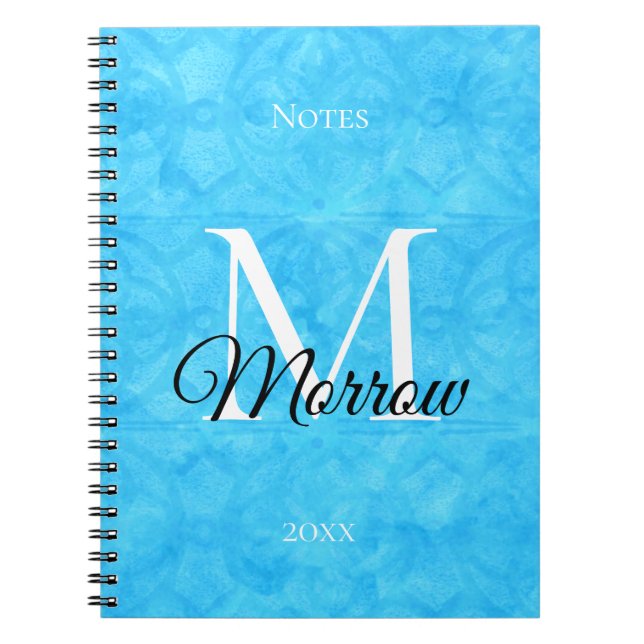 Caderno Espiral Azul Batik Name e Ano Monograma (Frente)