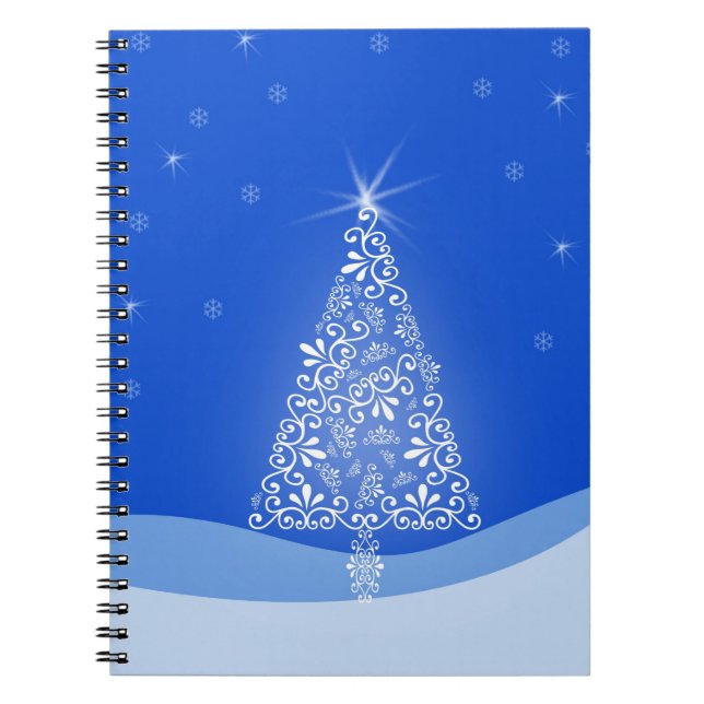 Caderno Espiral Azul Branca, Árvore de Natal Meritíssimo, Estrelas (Frente)
