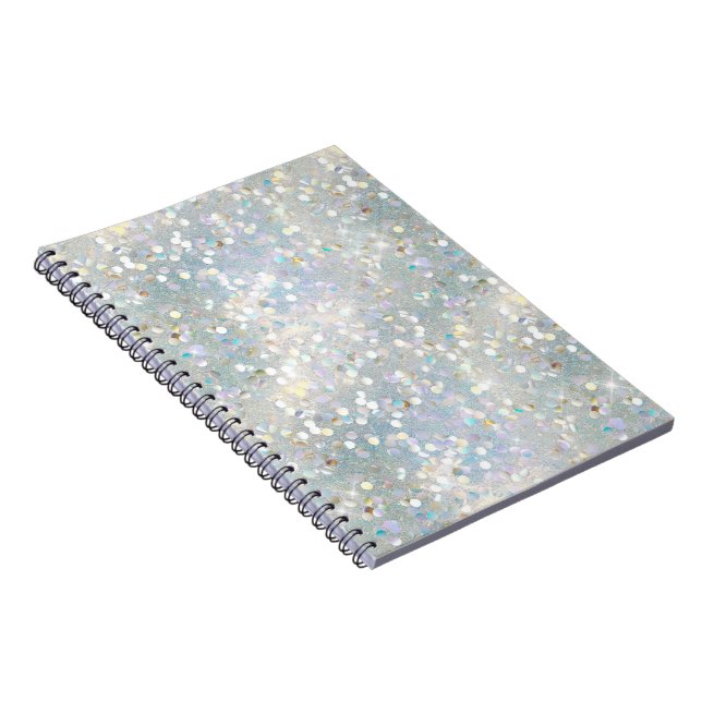 Caderno Espiral Azul-branco Bokeday do partido Silver Glitter (Lado Direito)