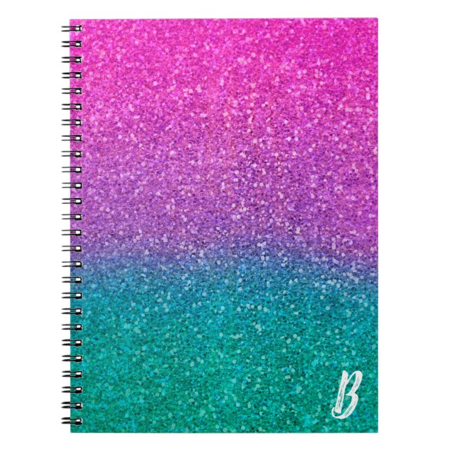 Caderno Espiral Azul-branco-rosa-azul-aqua e brilhante-púrpura (Frente)