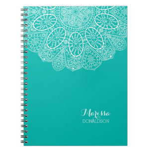 Caderno Espiral Azul brilhante tirado mão da piscina do design do