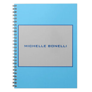 Caderno Espiral Azul Celeste Cinza Minimalista Simples Legível Mod