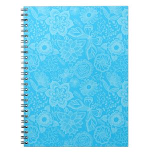 Caderno Espiral Azul Céu E Lace Retrofloral Branco