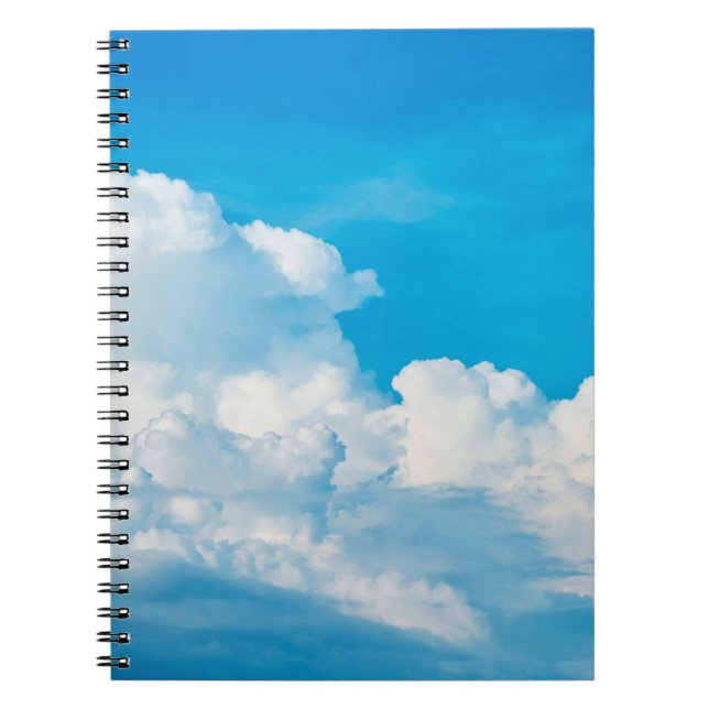 Caderno Espiral Azul-céu nuvens de fundo brancas (Frente)