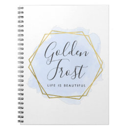 Caderno Espiral Azul-claro-aquarela e Dourado gráfico geométrico m