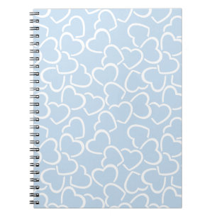 CADERNO ESPIRAL AZUL COM CORAÇÕES DE AMOR BRANCAS