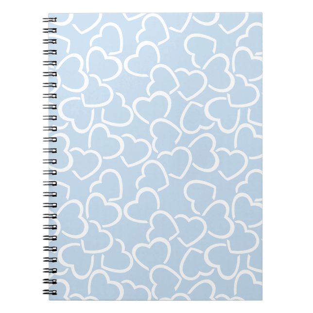 CADERNO ESPIRAL AZUL COM CORAÇÕES DE AMOR BRANCAS (Frente)