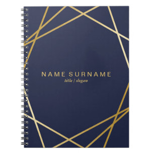 Caderno espiral azul da meia-noite geométrico