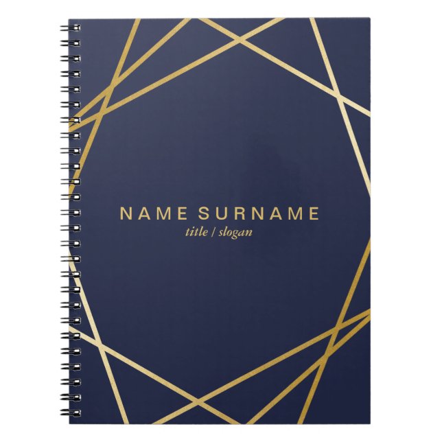 Caderno espiral azul da meia-noite geométrico (Frente)