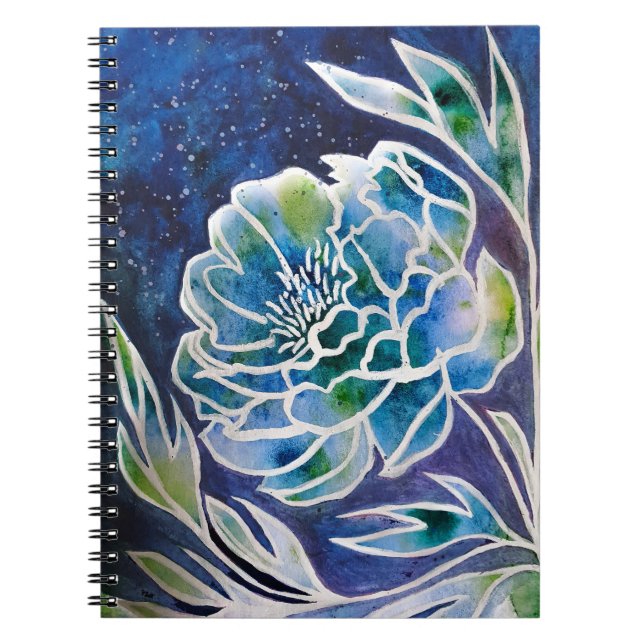 Caderno Espiral Azul Dahlia Marinho Teal Celestial Floral (Frente)