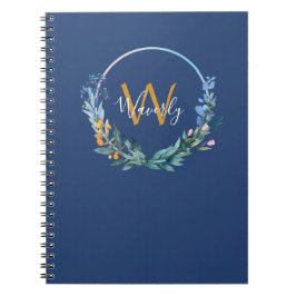 Caderno Espiral Azul de Script Moderno do Monograma