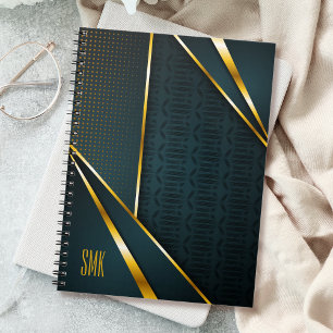 Caderno Espiral Azul Dourado Luxo Moderno Minimalista Abstrato
