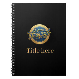 Caderno Espiral azul dourado seu logotipo título do negócio site e