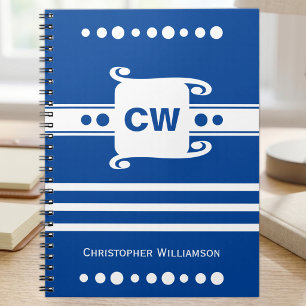 Caderno Espiral Azul e branco adicionar iniciais nome listrado