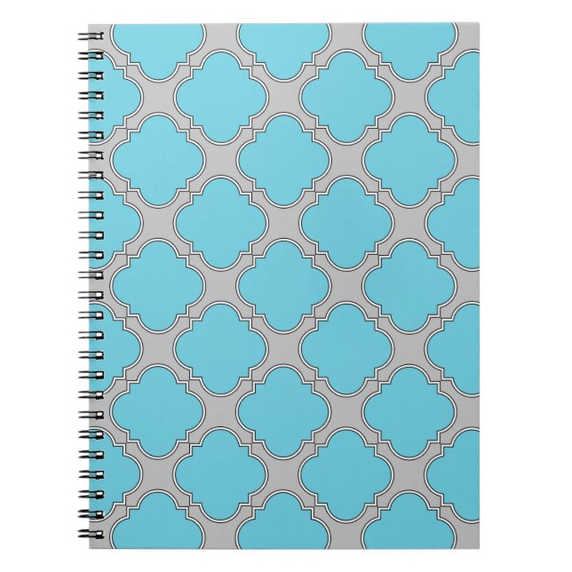 Caderno Espiral Azul e cinza de Quatrefoil (Frente)