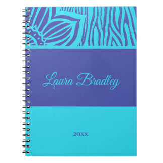 Caderno Espiral Azul e Indigo Floral Zebra Floral Nome e Ano