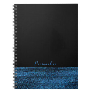 Caderno Espiral Azul e Preto Moderno Glam Lantejoulas Elegante Chi