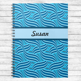 Caderno Espiral Azul e Turquesa, Ribbony Swirls com Nome