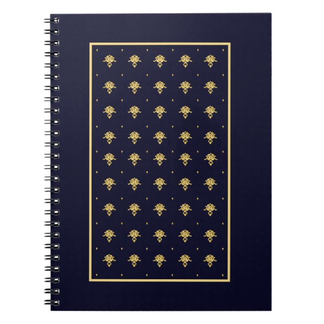 Caderno Espiral Azul Elegante e Dourado Damasco (Frente)