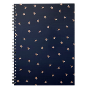 Caderno Espiral Azul Escuro & Rosa Dourado Estrelas Brilhantes Est