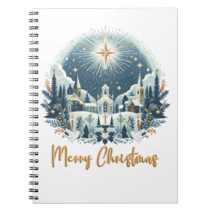 Caderno Espiral Azul Feliz Natal e ouro