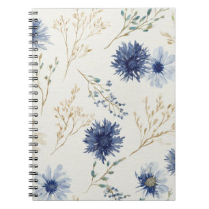 Caderno Espiral Azul Floral Branco