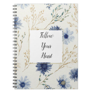 Caderno Espiral Azul Floral Branco