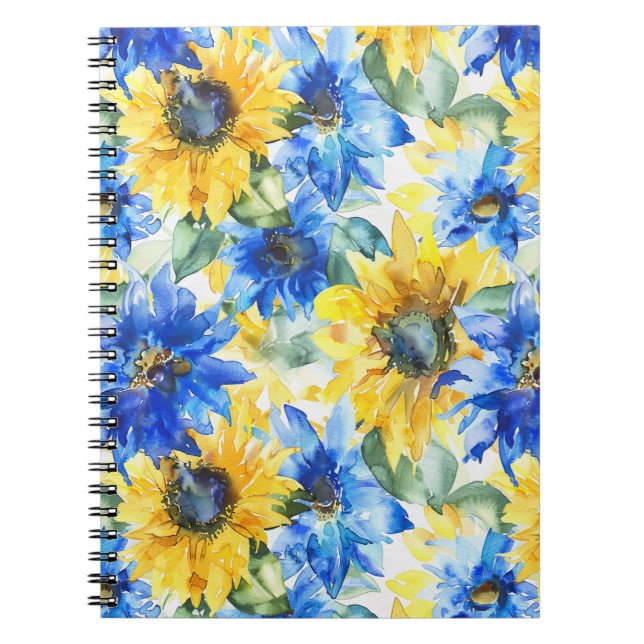 Caderno Espiral Azul Flores Amarelas Aniversário (Frente)