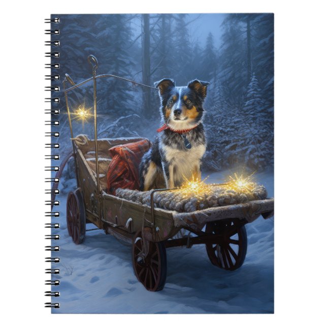 Caderno Espiral Azul Heeler Snowy Sleigh Decência de Natal (Frente)