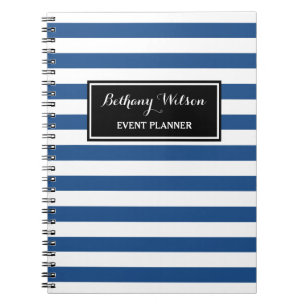 Caderno Espiral Azul largo na moda e o branco listram o planejador