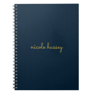 Caderno Espiral Azul Marinho Dourado Script Monograma Moderno E
