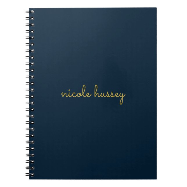 Caderno Espiral Azul Marinho Dourado Script  | Monograma Moderno E (Frente)