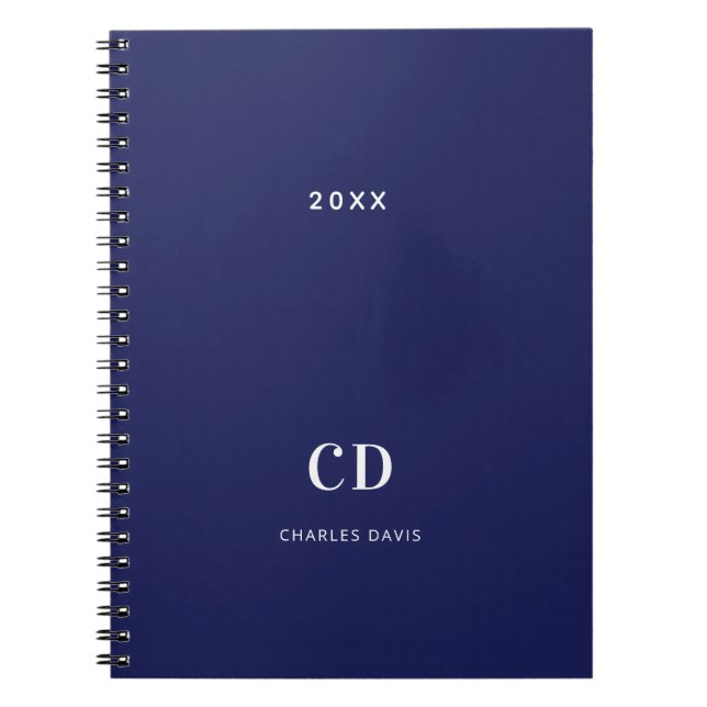 Caderno Espiral Azul marinho monograma nome minimalista (Frente)