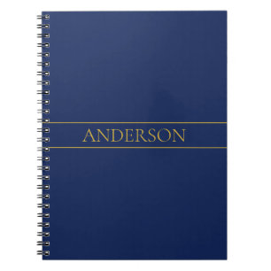 Caderno Espiral Azul Marinho & Nome Sobrenome Dourado ou Negócio 