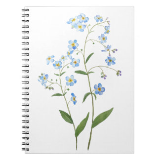 Caderno Espiral azul me esqueça não das flores 2021 aquarela