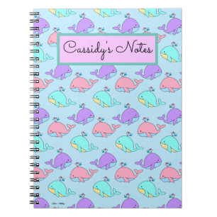 Caderno Espiral Azul-padrão de baleia de Kawaii