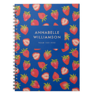 Caderno Espiral Azul-padrão de morango